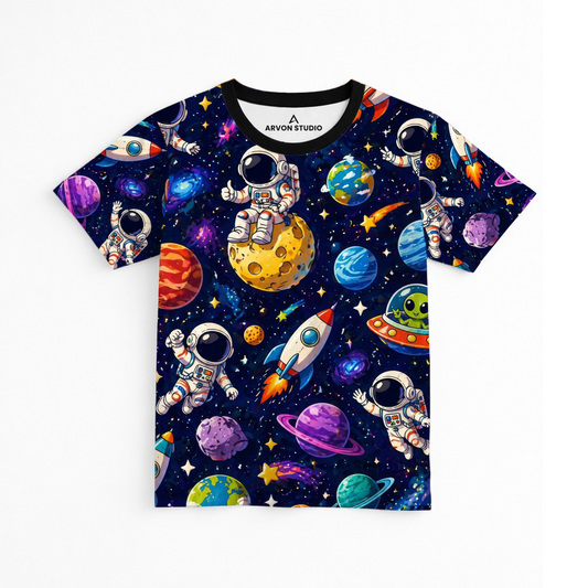 Galaxy Explorer| Astronaut & Planet Graphic Printed Tee