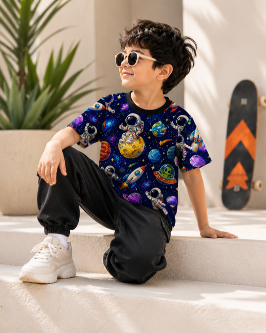 Galaxy Explorer| Astronaut & Planet Graphic Printed Tee