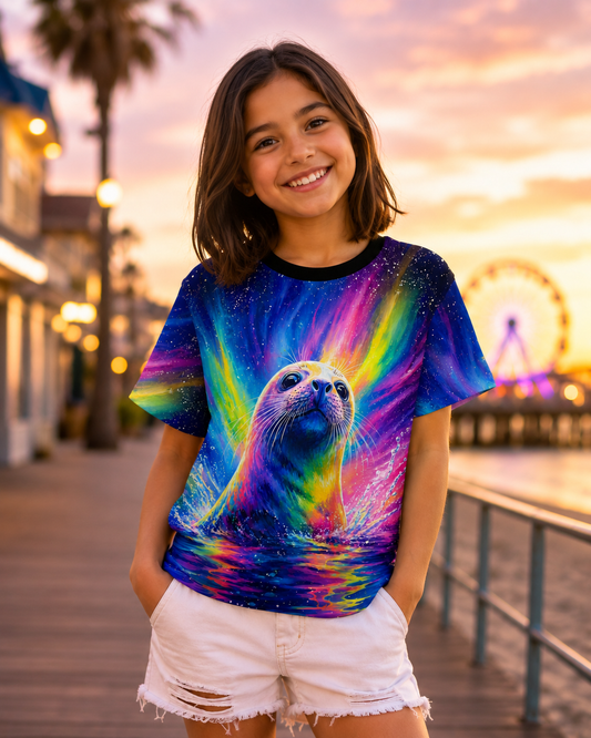 Neon Splash Seal| Seal Water Graphic Printed Tee